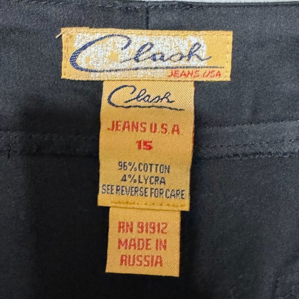 Y2K Clash Black Mid Rise Cargo Silver Zipper Hardware Flare Leg Pants Size 10 - Picture 16 of 17